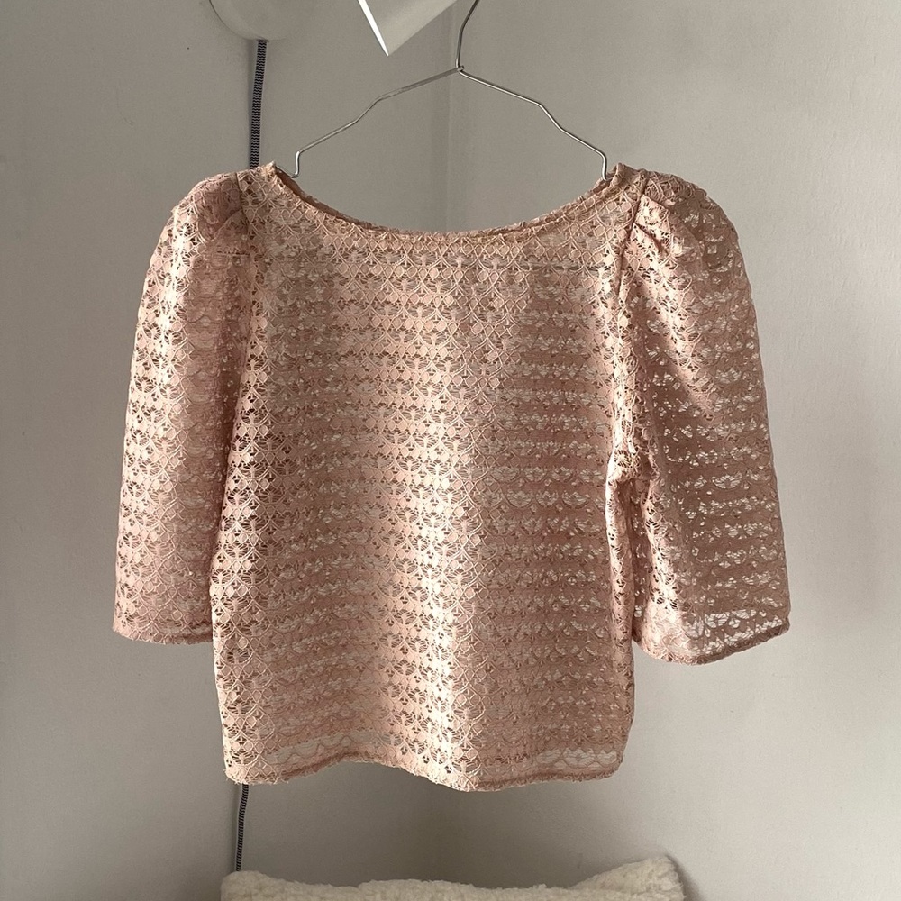 AMERICAN APPAREL Lace Puff Shoulder Blouse Top XS